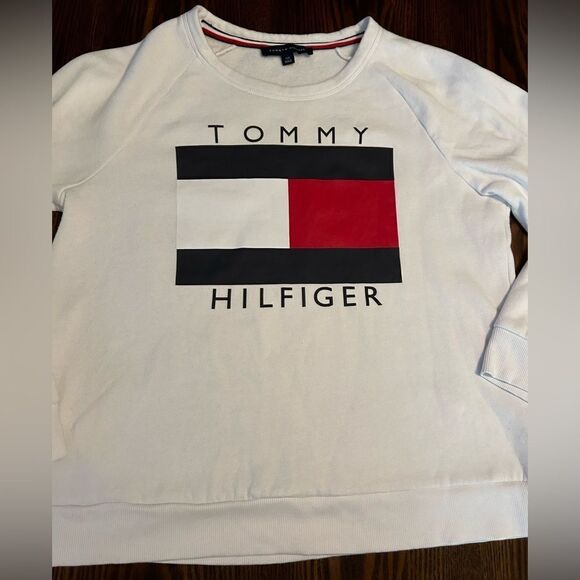TOMMY HILFIGER Logo Flag Crew Neck Sweatshirt Women's L classic white preppy - Picture 13 of 13
